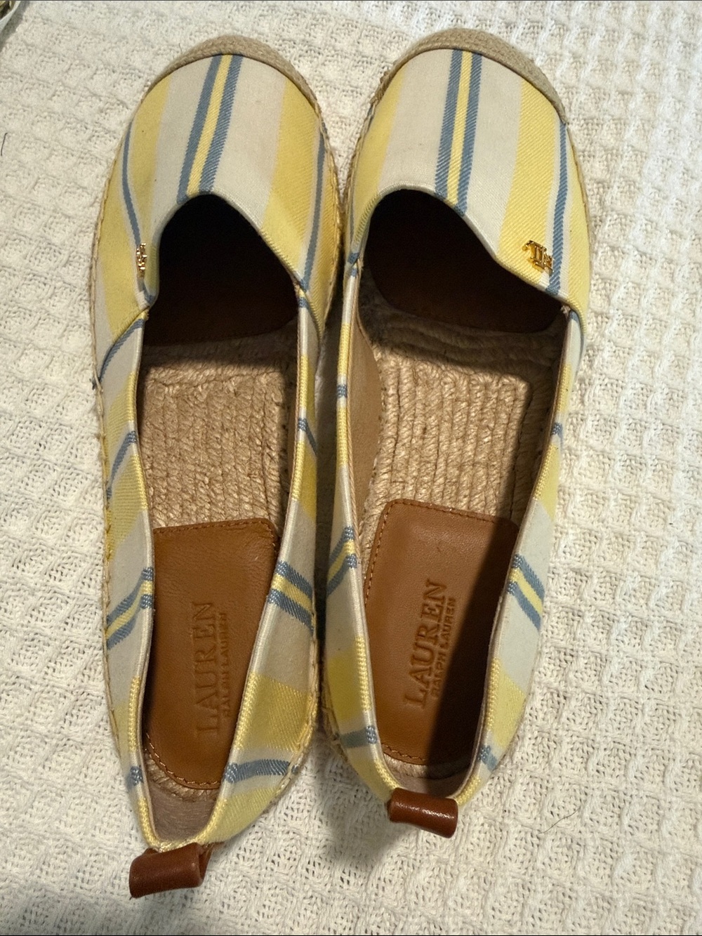 Ralph Lauren Yellow and Blue Striped Canvas Espadrille Flats